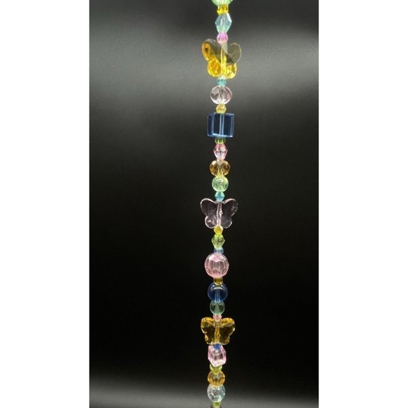 Beaded Suncatcher Butterfly Pastel Green Blue Yellow Crystal Prism Hanging Decor - Picture 6 of 10